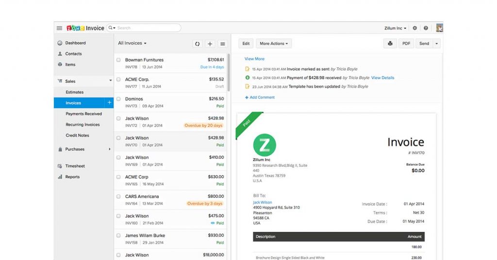 Zoho Invoice Generator